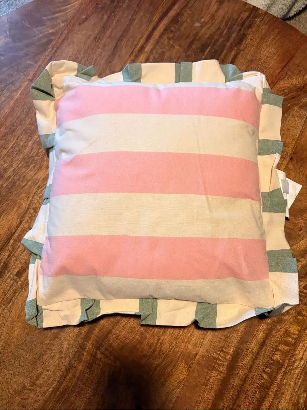 4 pack 14” square ruffle pillow pink, beige, mint green
